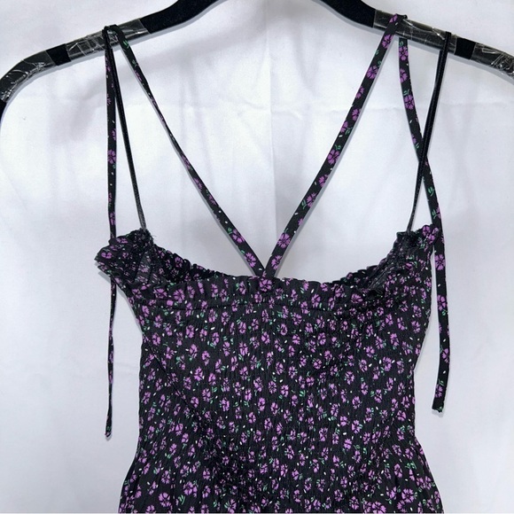 Express Blouse Halter Top Micro Floral Sleeveless Shirred Elastic Waist Shirt - Picture 9 of 9